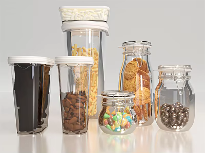 Transparent Ceramic Containers In Various Sizes With White Lids For Storing Nuts Candies And Snacks 3d model