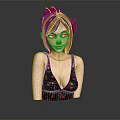 3D Female Character Model With Short Brown Hair Red Flower And Strawberry Pattern Tank Top