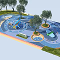Vibrant Children's Play Area With Airplane Shaped Playground Equipment Trees And Colorful Ground