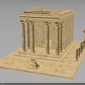 Ancient Classical Temple Architectural Model with Stone Columns Entrance and Platform Base 3d model
