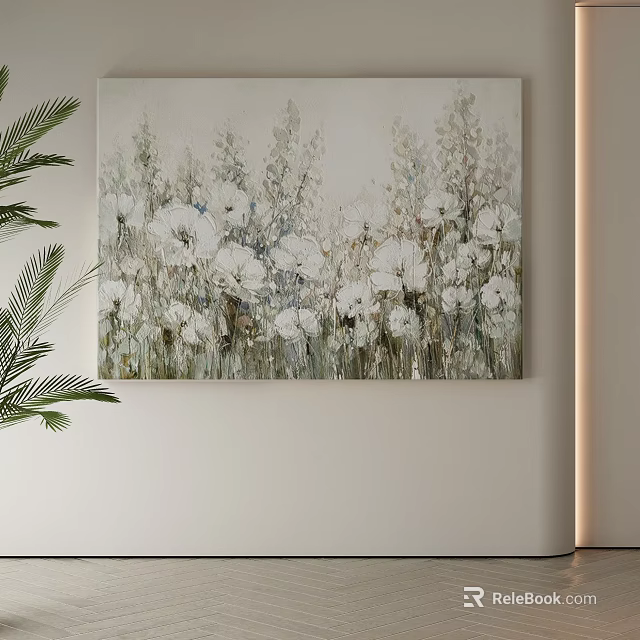 Artistic Abstract Painting Featuring White Floral Design For Modern Interior Wall Decor 3d model 