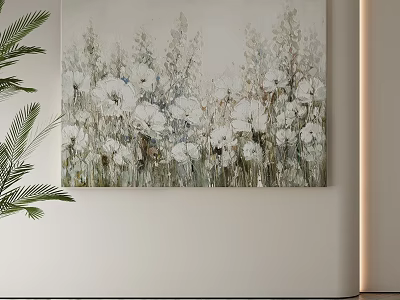 Artistic Abstract Painting Featuring White Floral Design For Modern Interior Wall Decor 3d model