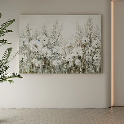 Artistic Abstract Painting Featuring White Floral Design For Modern Interior Wall Decor 3d model