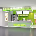 Green Themed Milk Tea Shop Interior With Counter Menu Boards And Cartoon Character
