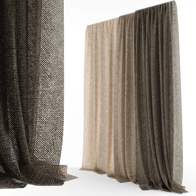 Elegant Modern Curtains with Textured Linen Fabric in Beige and Brown Tones 3d model