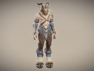 Fantasy Horned Mythical Creature With Brown Blue White Decorative Armor And Leather Clothing 3d model