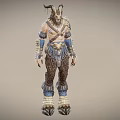 Fantasy Horned Mythical Creature With Brown Blue White Decorative Armor And Leather Clothing