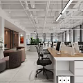 Modern Public Office Space With Open Layout Bar Counter Office Furniture And Green Plants