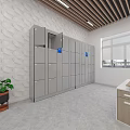 Gray Metal Lockers With Blue Labels A B Green Plants Textured White Wall Wooden Ceiling