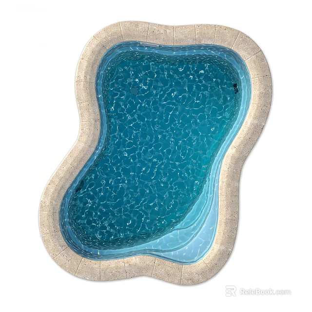 Clean Irregular Shaped Swimming Pool With Clear Blue Water And Light Colored Tile Edge 3d model