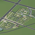 Aerial Planning Layout With Road Network Green Spaces And Water Features 3d model