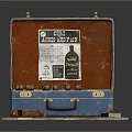 Vintage Open Suitcase Displaying Whisky Bottles And Money On Wooden Board