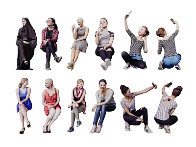 Women in Various Poses and Different Outfits Sitting Standing and Taking 3d model