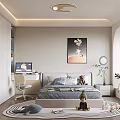 Modern Kids Room With Bed Desk Chair Teddy Bear Rug Decorative Poster And Ceiling Light