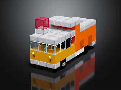 Electric Toy Building Blocks Food Truck with Orange White Body Red Top and Transparent Windows 3d model