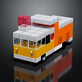 Electric Toy Building Blocks Food Truck with Orange White Body Red Top and Transparent Windows