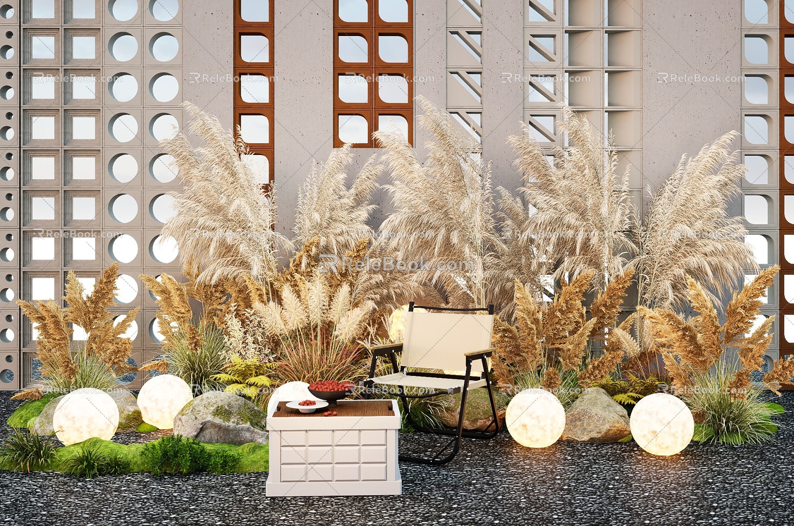 Phragmites australis plant combination wheat ear flowers and plants Pennisetum moon light plant pile 3d model