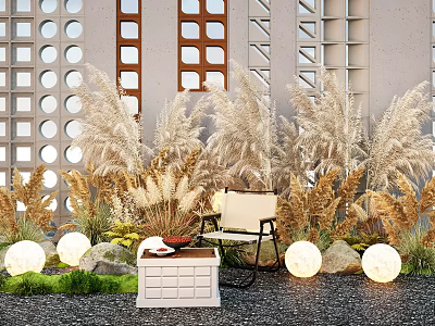Plant Combination Featuring Tall Feathery Low Green Plants Gray Wall Light Chair Round White Lights 3d model