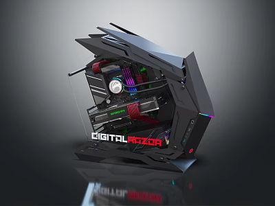 GiantRazer PC Case With Unique Design Transparent Side Panel And RGB Lighting Internal Components 3d model