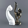 Abstract Cat Shaped Decorative Ornament Set With White Ceramic And Gold Metallic Design