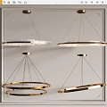 Modern Gold Circular Chandeliers With Transparent Layers For Interior Design 3d model