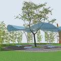 Modern tensioned membrane porch frame observation tower square rest space awning 3d model