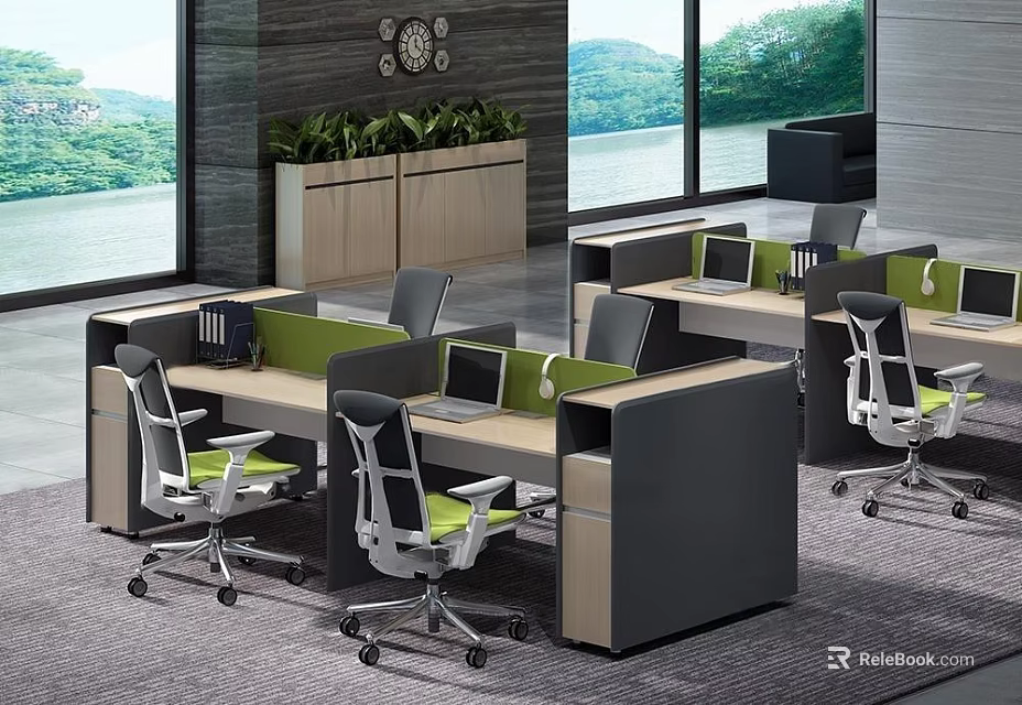 Modern Office Workspace With Partitioned Desks Computers And Ergonomic Chairs 3d model
