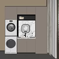 Modern Laundry Room Interior With Stackable Washer And Dryer Gray Cabinets And Marble Countertop