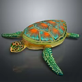 Vibrant Sea Turtle With Colorful Shell And Orange Green Patterns On Gray Background
