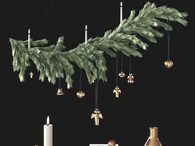 Elegant Festive Decorative Ornament Set With Green Pine Branches Candles Angel Figurines And Golden Ornaments 3d model