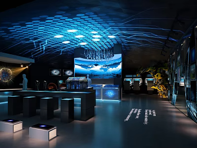 Modern Interactive Exhibition Space With Large Screen Display And Lighting Design Elements 3d model