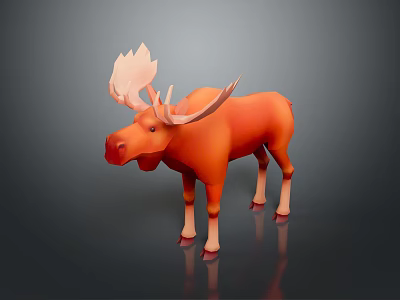 Cartoon Style Orange Moose 3D Model With Large Antlers And Shiny Surface On Dark Background 3d model