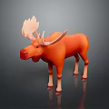 Cartoon Style Orange Moose 3D Model With Large Antlers And Shiny Surface On Dark Background