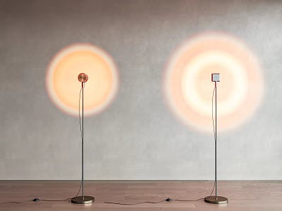 Modern Indoor Floor Lamps With Round And Square Heads And Circular Light Projection 3d model