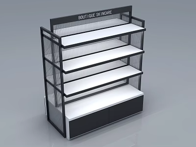 Boutique Display Shelf With Multiple White Shelves Black Frame And Bottom Cabinets 3d model