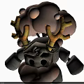 3D Cartoon Character With Orange Fluffy Hair Yellow Horns And Gray Stone Body