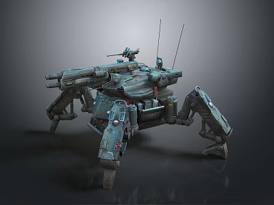 Mechanical Four Legged Combat Robot Game and Movie Character with Weapons and Sci Fi Design 3d model