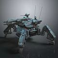 Mechanical Four Legged Combat Robot Game and Movie Character with Weapons and Sci Fi Design