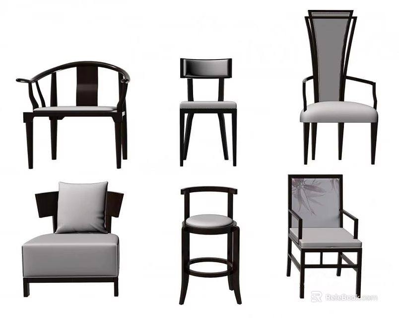 Modern Dining Chairs With Various Designs Wooden Frames And Upholstered Seats 3d model