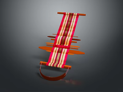 Stylish Lounge Chair With Wooden Frame And Woven Red White Striped Seat 3d model