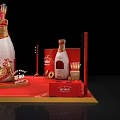 Floral Installation Design With Red Display Platform And Golden Decorative Elements