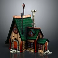 Fairy Tale Cottage Building With Green Roof Wooden Structure Small Windows Chimney And Weather Vane