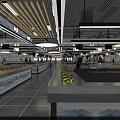 Spacious Modern Supermarket Interior With Fresh Fruits Vegetables And Shopping Customers