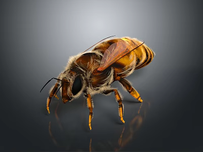 Detailed Honey Bee Close Up With Transparent Wings Striped Body And Visible Legs 3d model