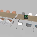 Light Wood Conference Tables With Black Legs Mixed Color Chairs And Laptop On Top