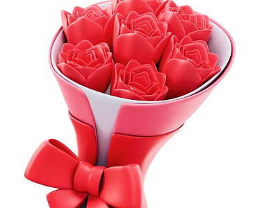 Beautiful Red Roses Bouquet With Red Wrapping And Large Bow Decoration 3d model