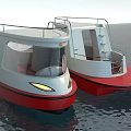 Two Red And White Small Boats Floating On Calm Water Surface 3d model