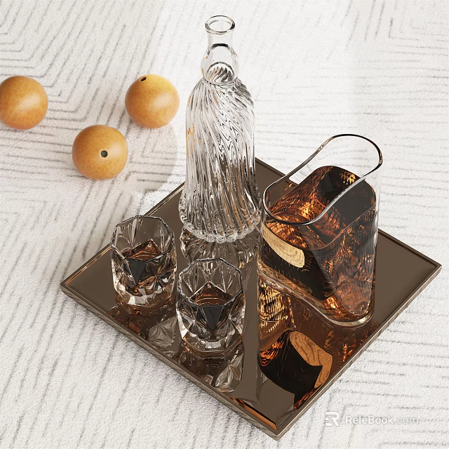 Elegant Tableware Set with Metal Tray Glassware Small Glasses Decorative Balls for Home Table Setting 3d model