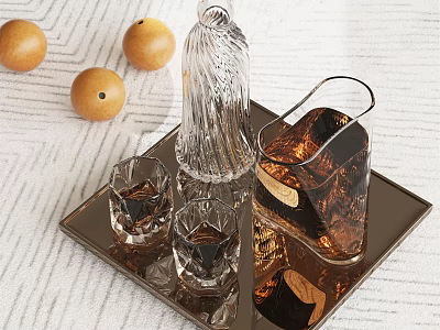 Elegant Tableware Set with Metal Tray Glassware Small Glasses Decorative Balls for Home Table Setting 3d model