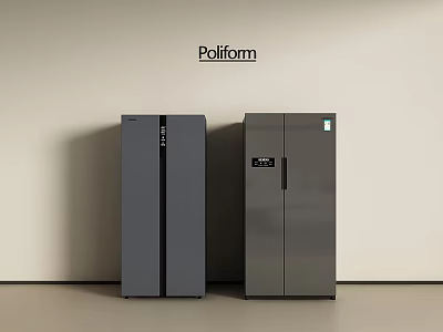 Poliform Modern Double Door Refrigerators With Sleek Grey Finish And Minimalist Design 3d model